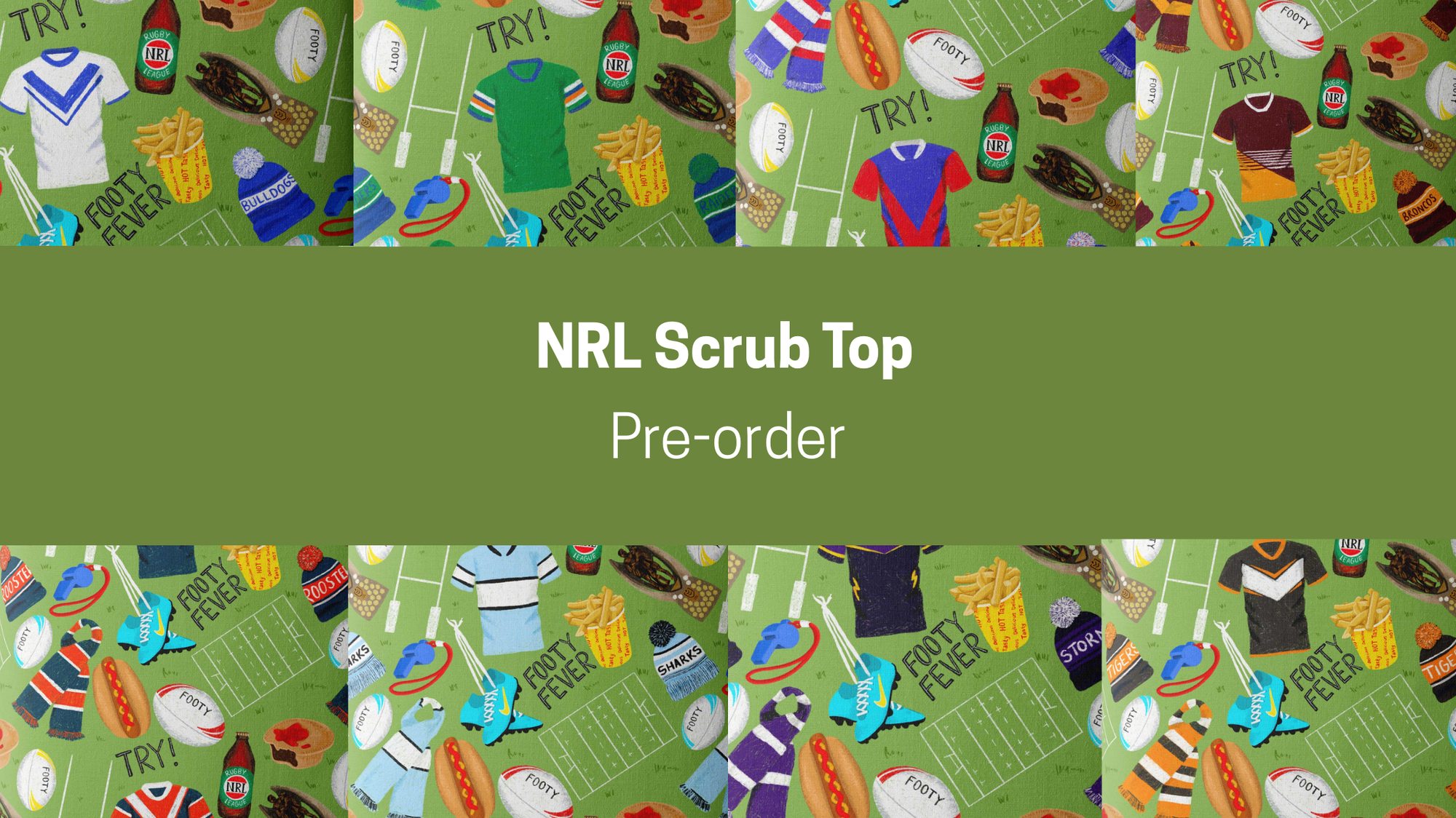 NRL scrub tops ( pre-order)