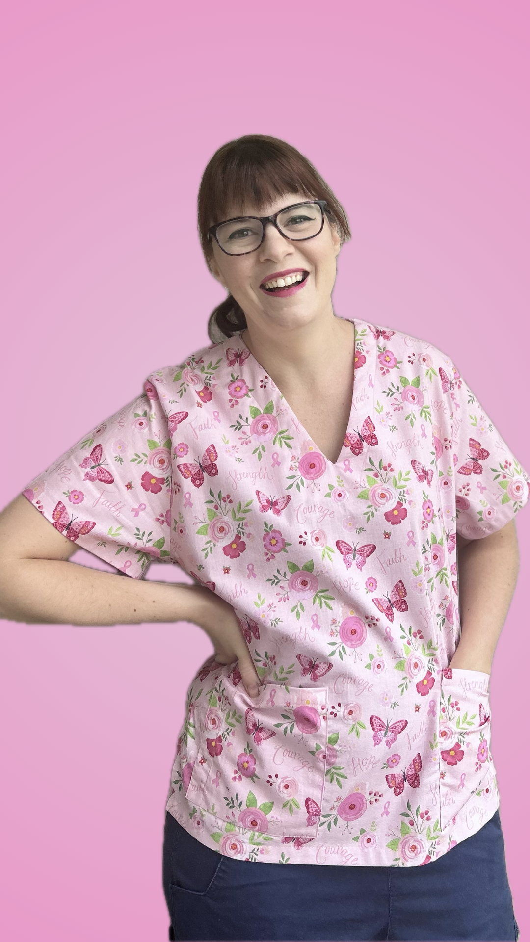 Breast cancer awareness scrub tops