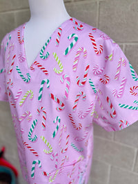 Candy canes scrub top ( one left: size XS, S, M, L or XL only)