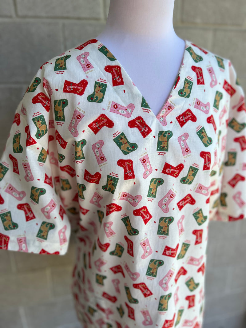 Christmas stockings scrub top