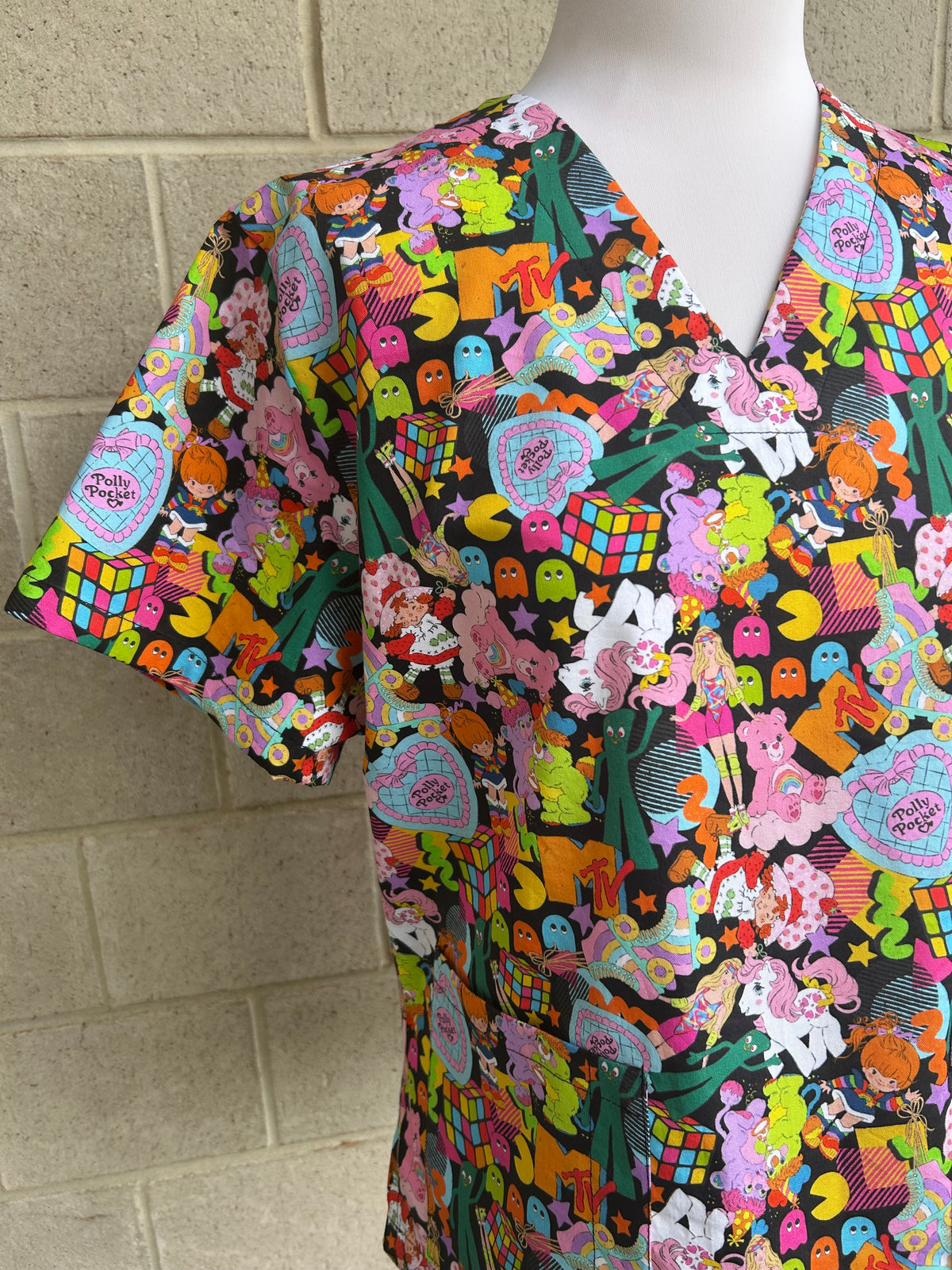 80’s Mashup Black scrub top (In stock, made to order)