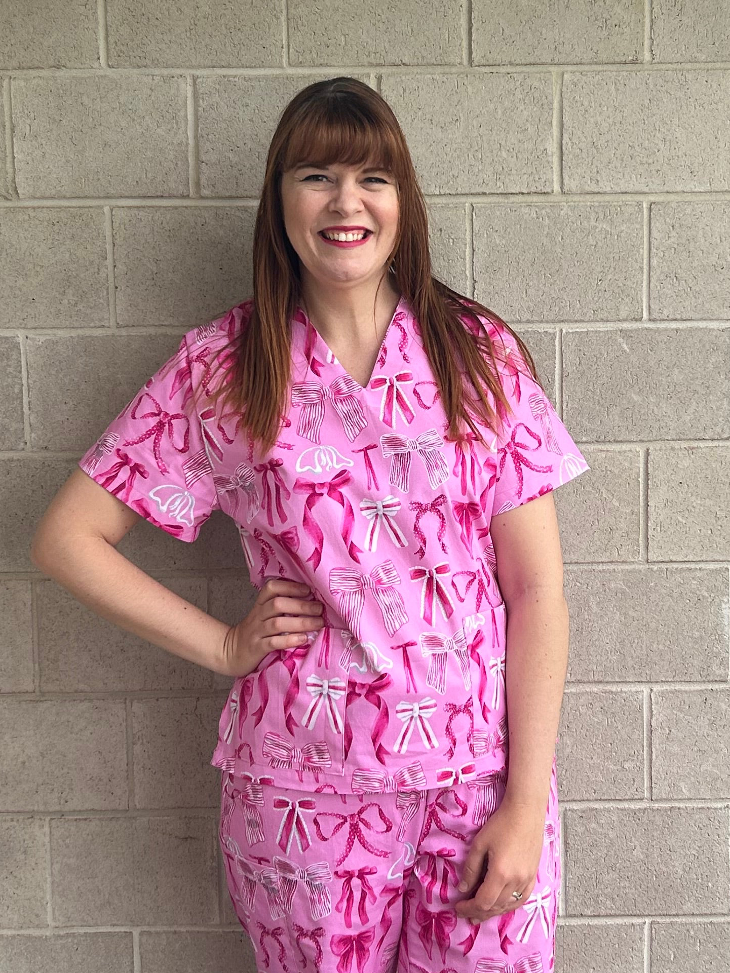 Pink Bows scrub top