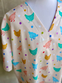 Hen Frolic Scrub top (one left: size XS-XL Only)