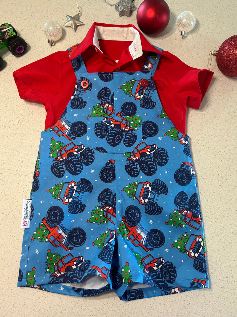 Christmas Monster truck overalls