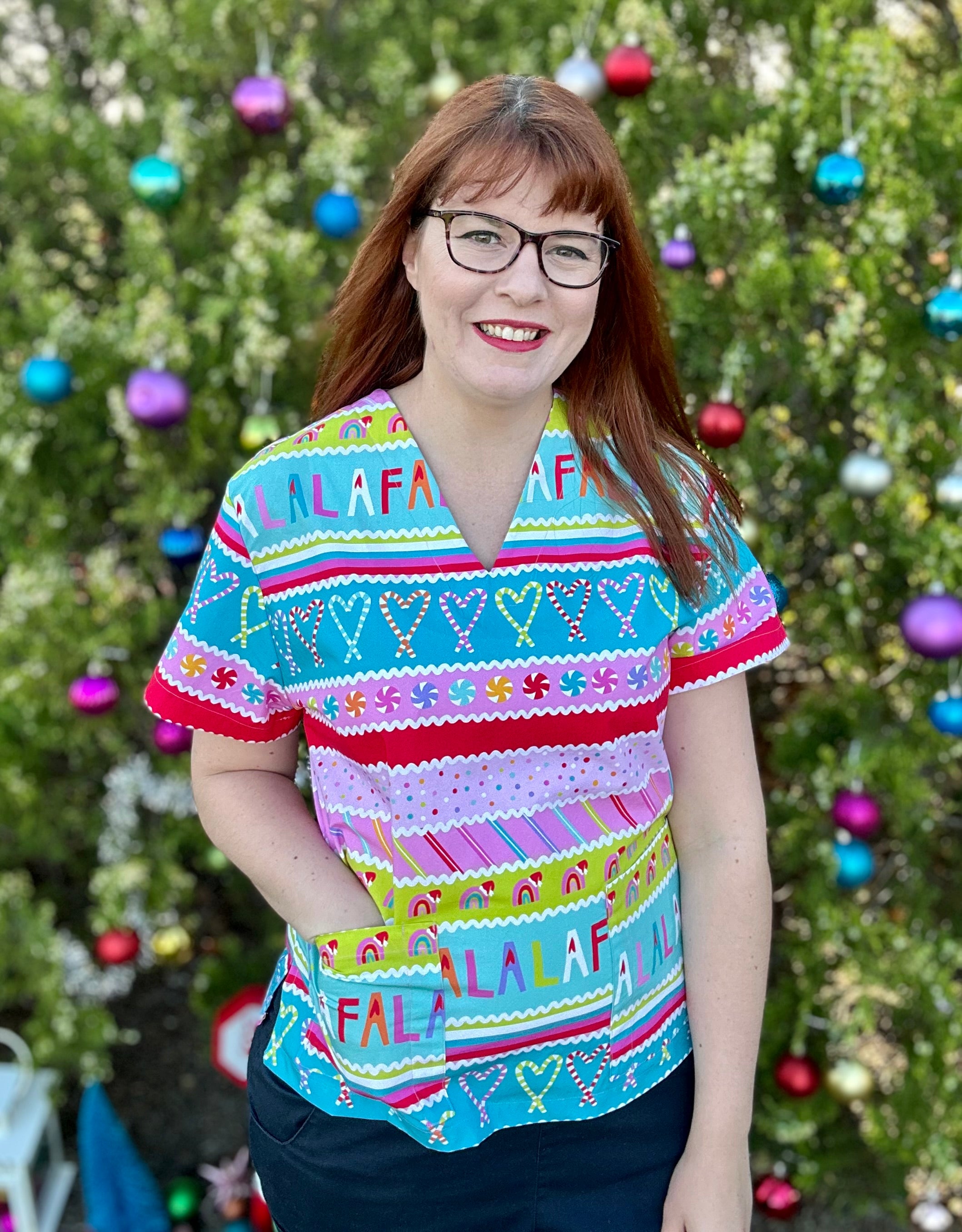 Rainbow Fair Isle scrub top (ready made)