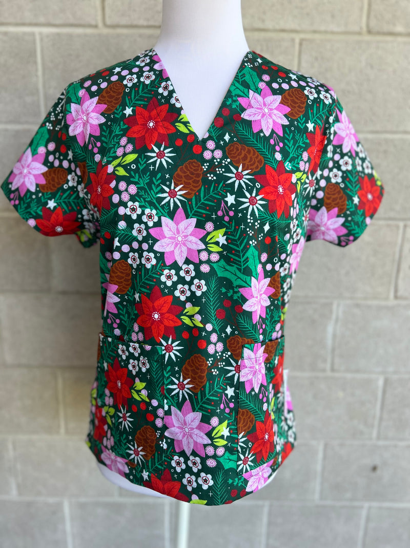 Christmas florals scrub top (Ready made)