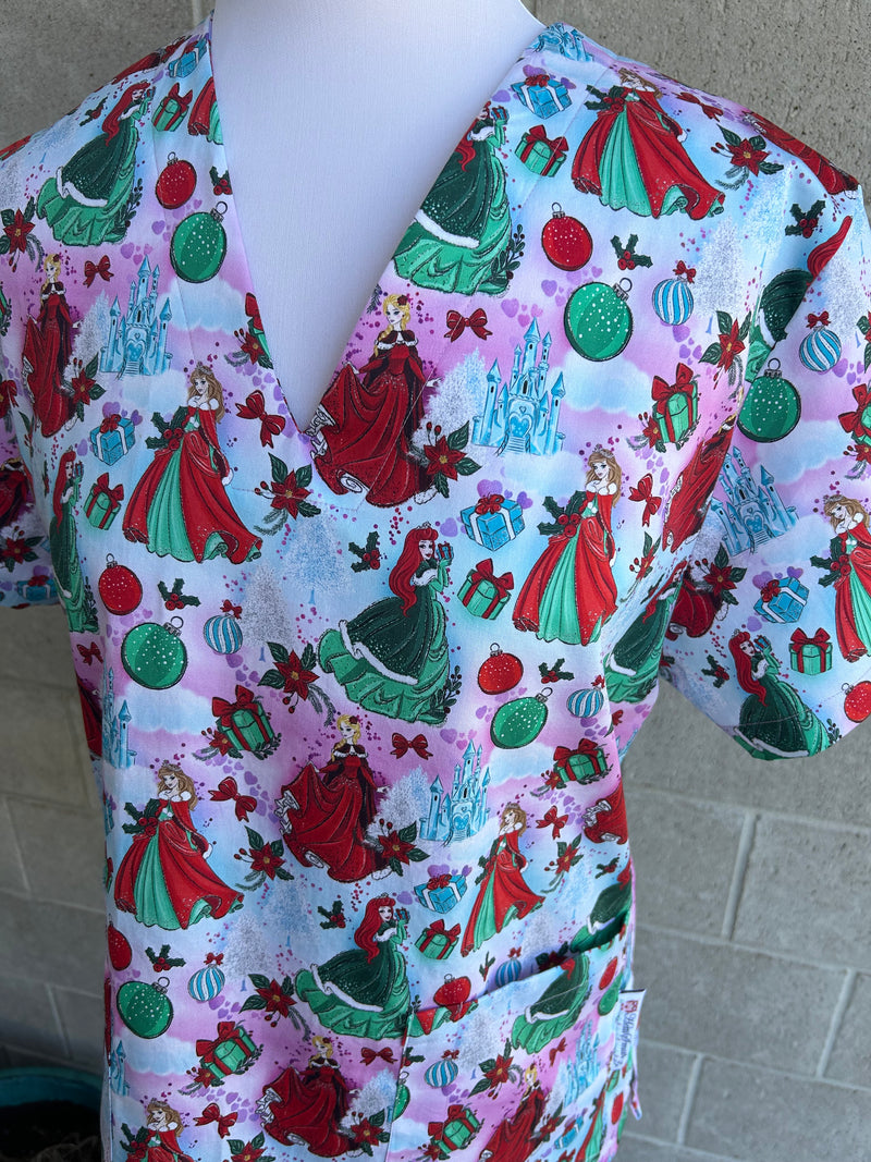 Christmas Princesses scrub top (one left XS, S, M, L, XL only)