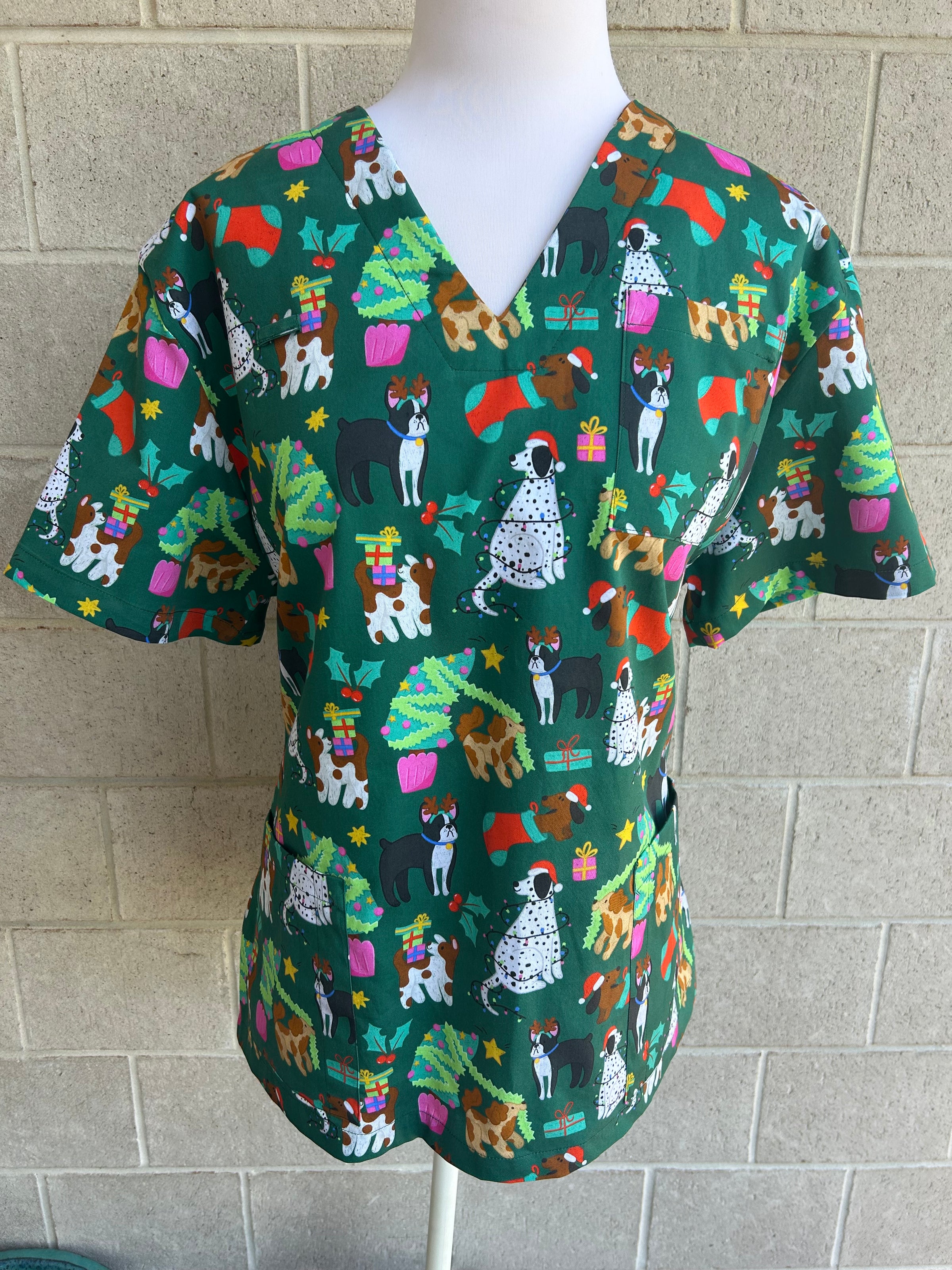 Christmas Dogs Scrub Top
