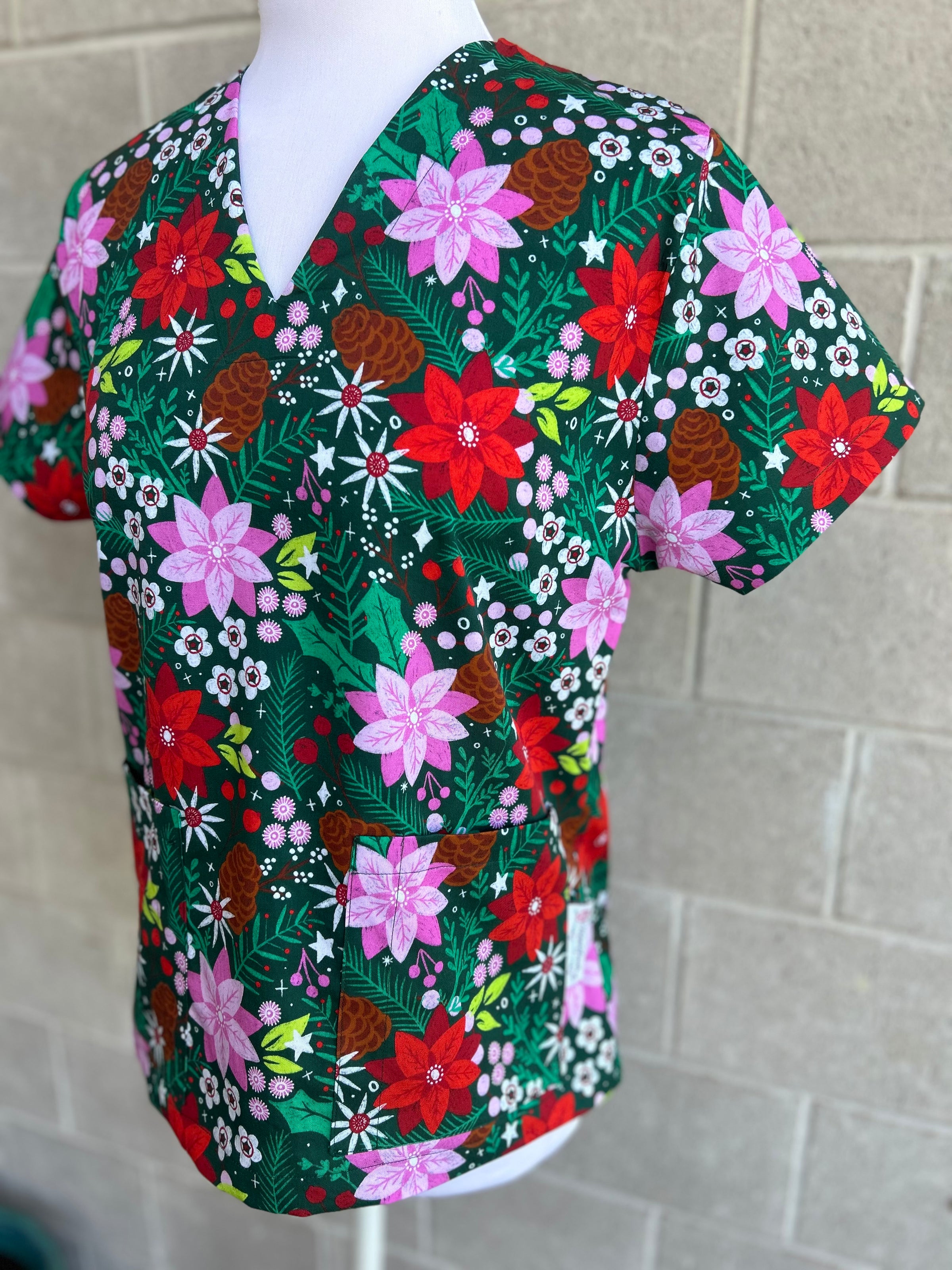 Christmas florals scrub top (Ready made)