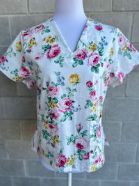 Cream floral scrub top