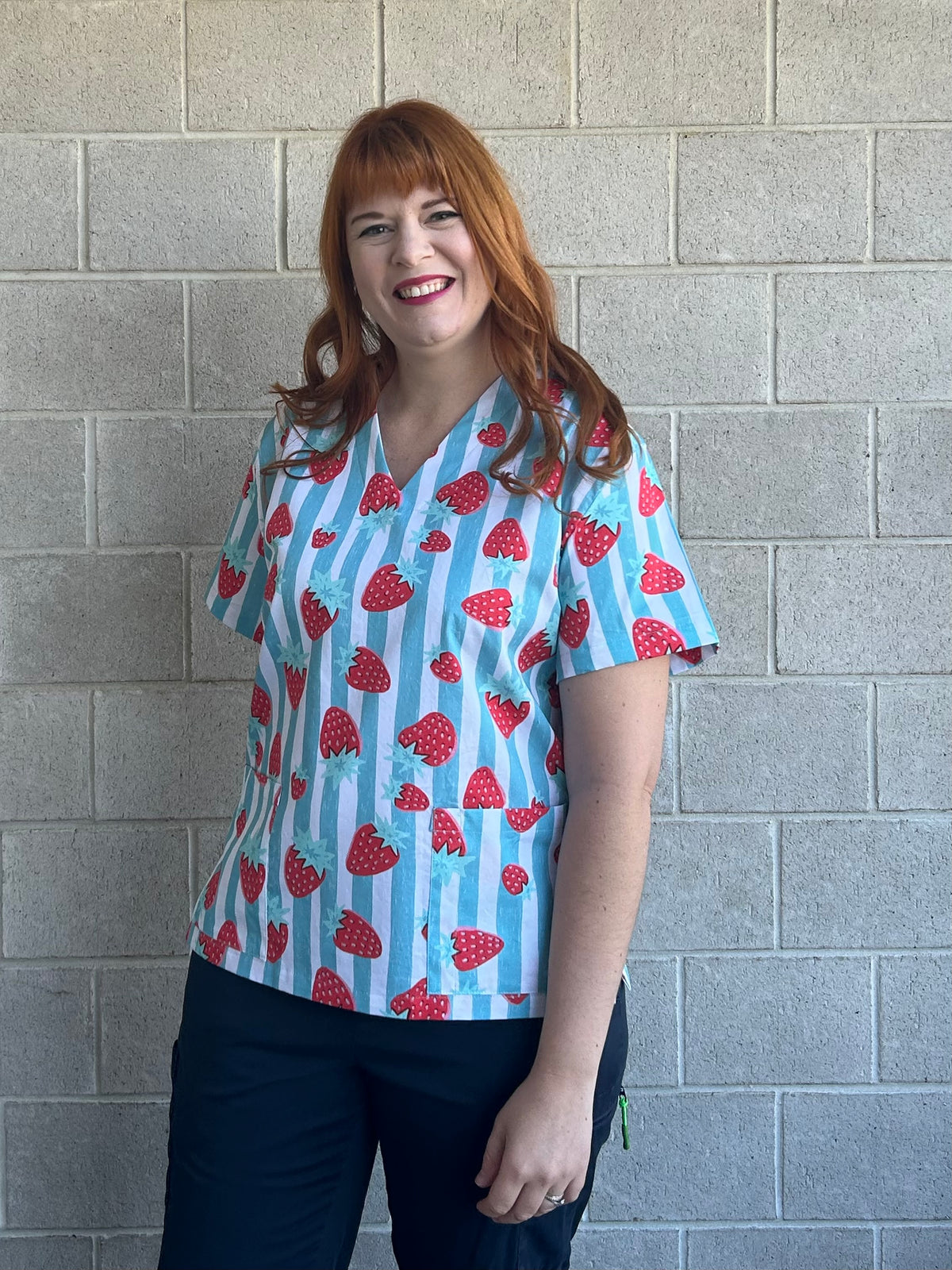 Strawberry stripes Scrub Top (Pre-order)