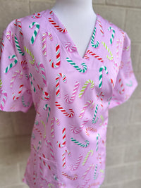 Candy canes scrub top ( one left: size XS, S, M, L or XL only)