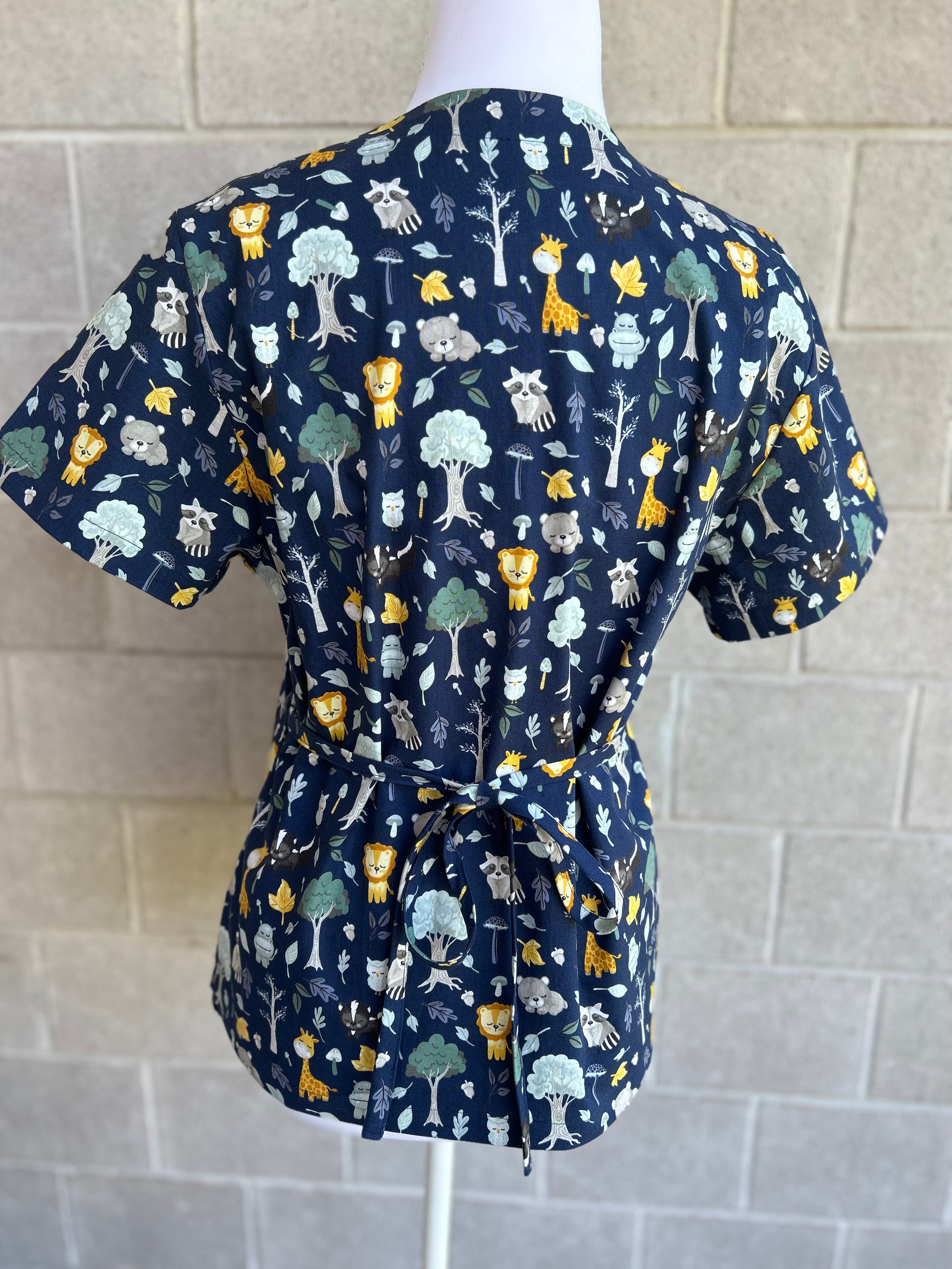 Navy animals friends scrub top