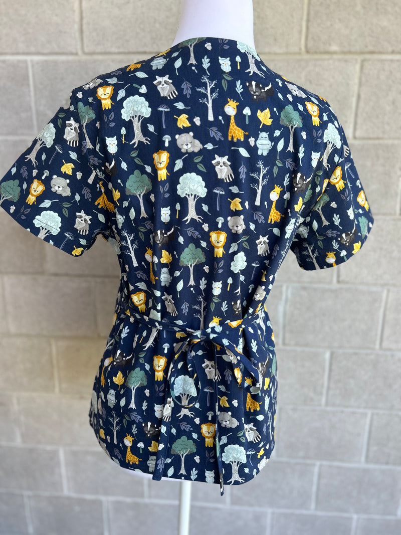 Navy animals friends scrub top