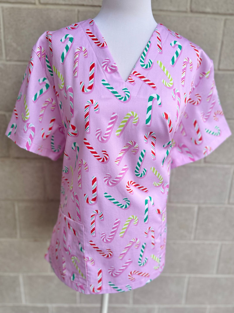 Candy canes scrub top ( one left: size XS, S, M, L or XL only)