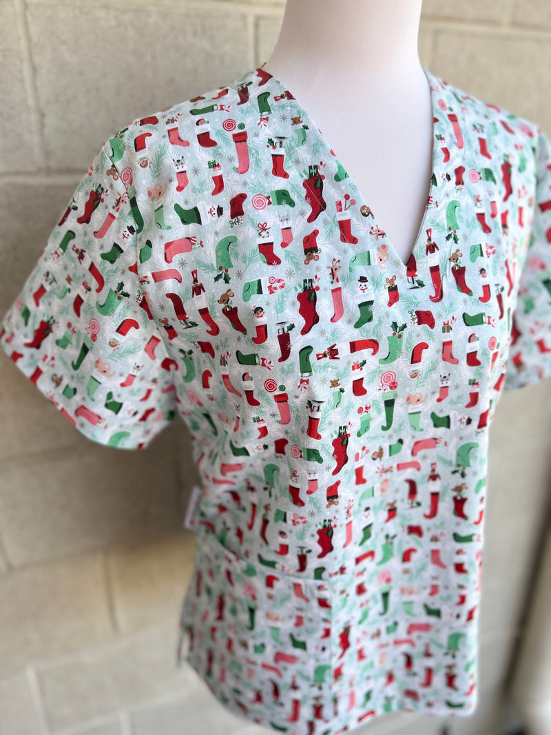 Christmas Stockings Scrub top (Ready made)