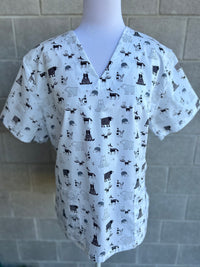 Black and white animals Scrub Top