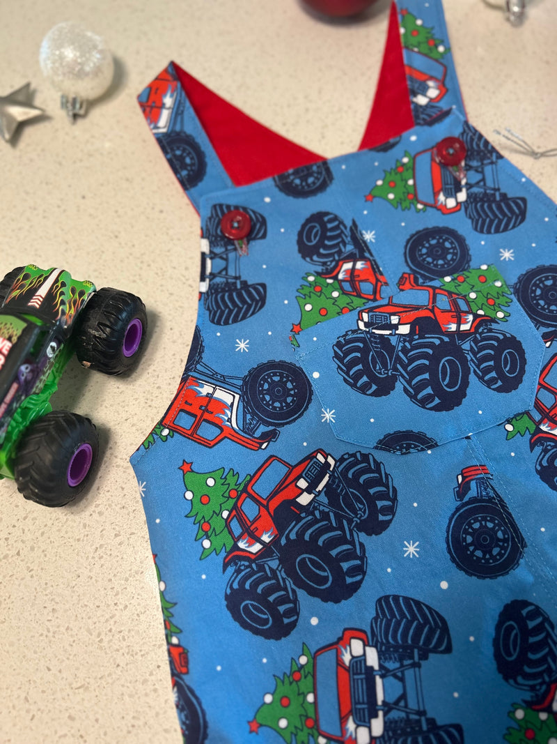 Christmas Monster truck overalls