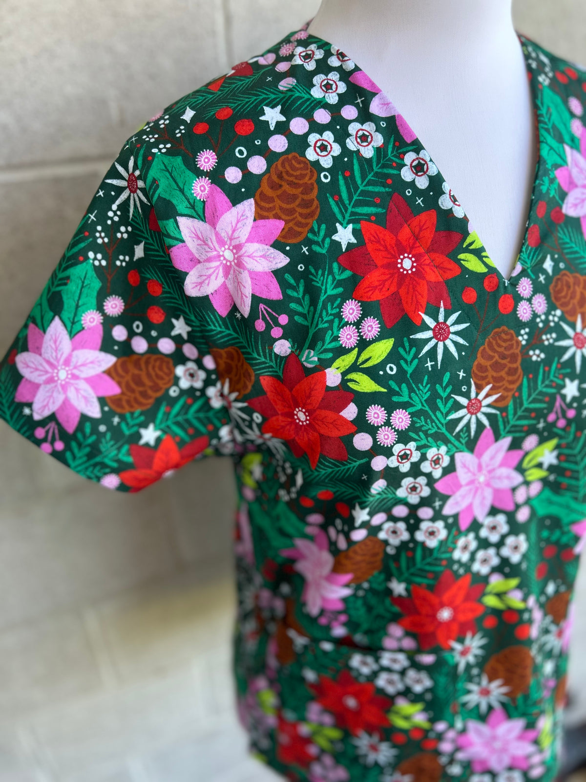 Christmas florals scrub top (one left: size XS, S, M, L, XL only)