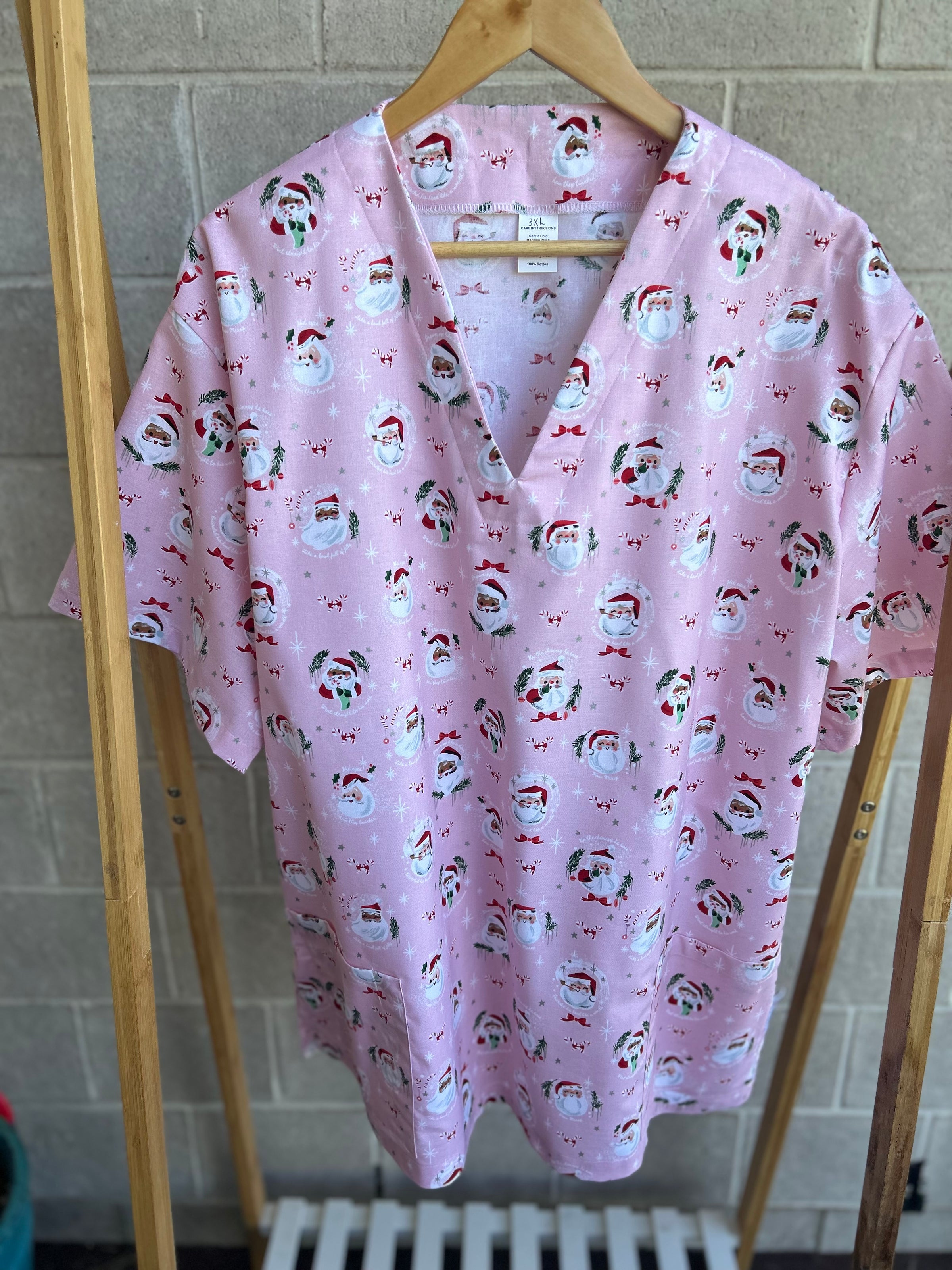 Pink santa scrub top (Ready made)