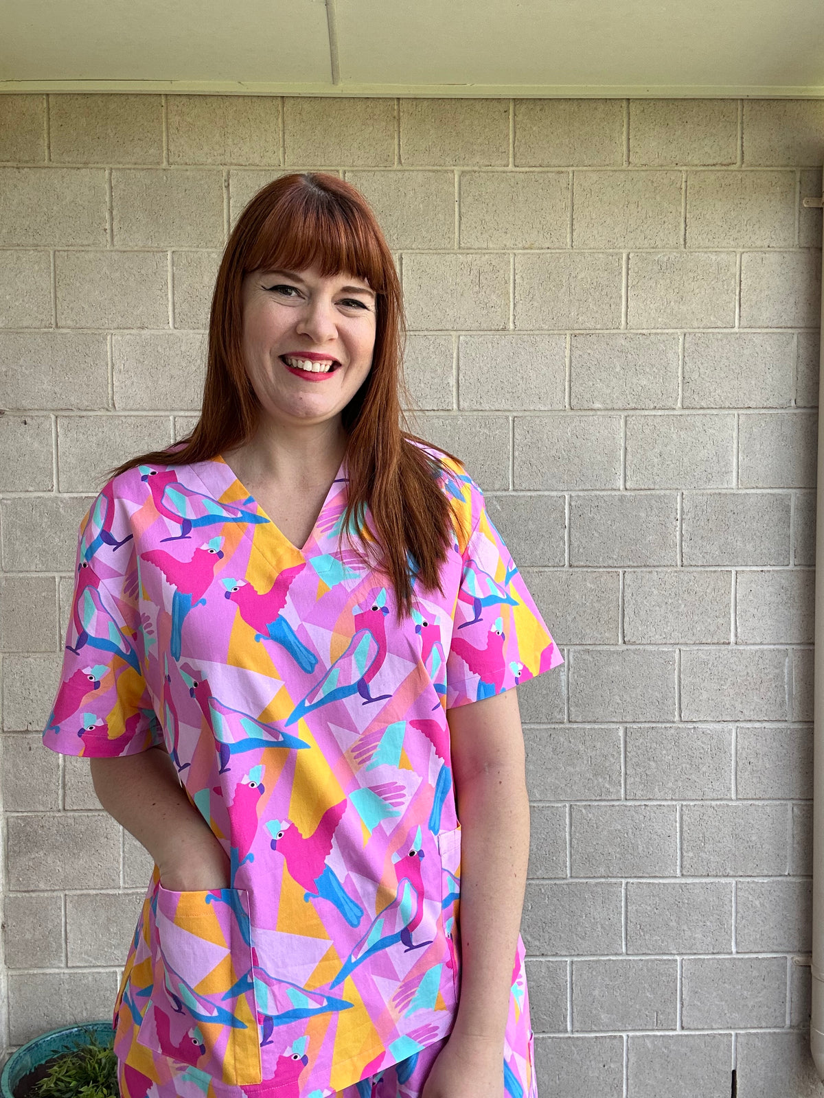 Geo Galahs pink Scrub Top (Pre-order)