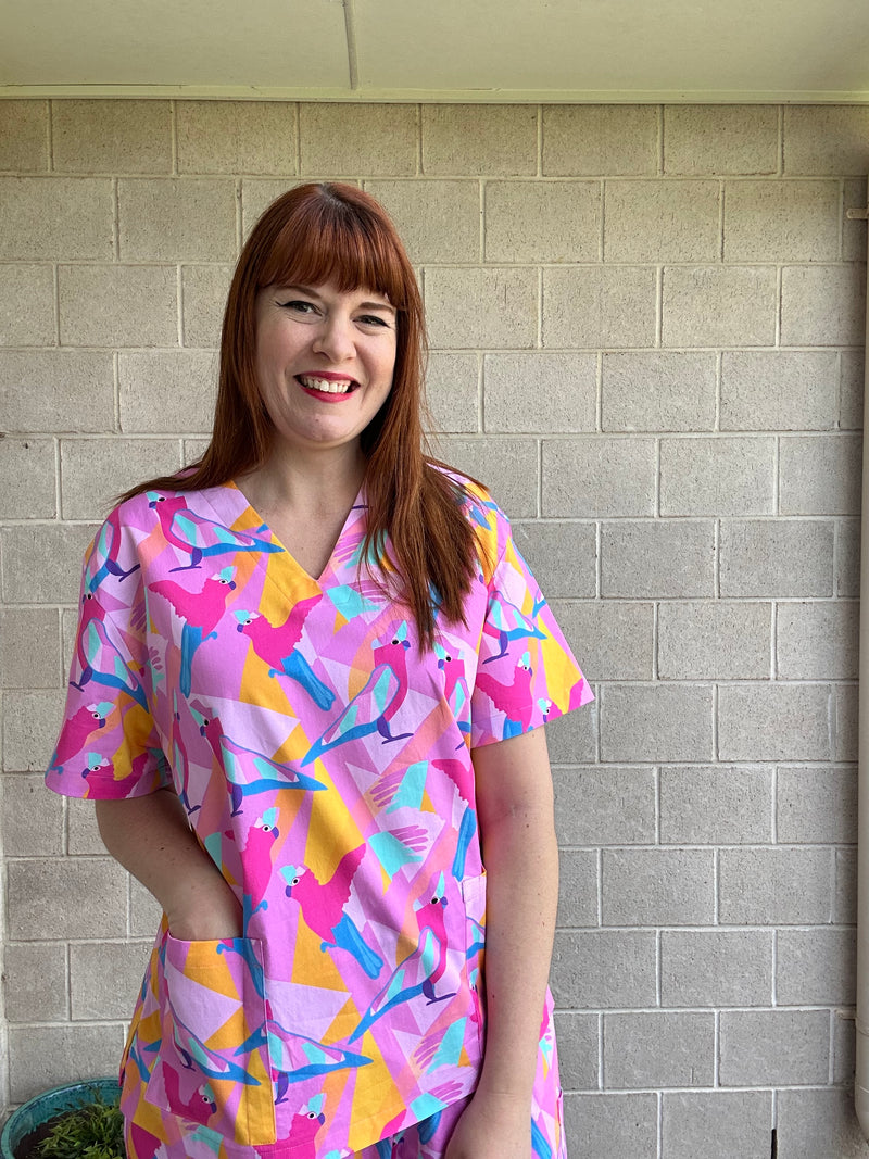 Geo Galahs pink Scrub Top (Pre-order)