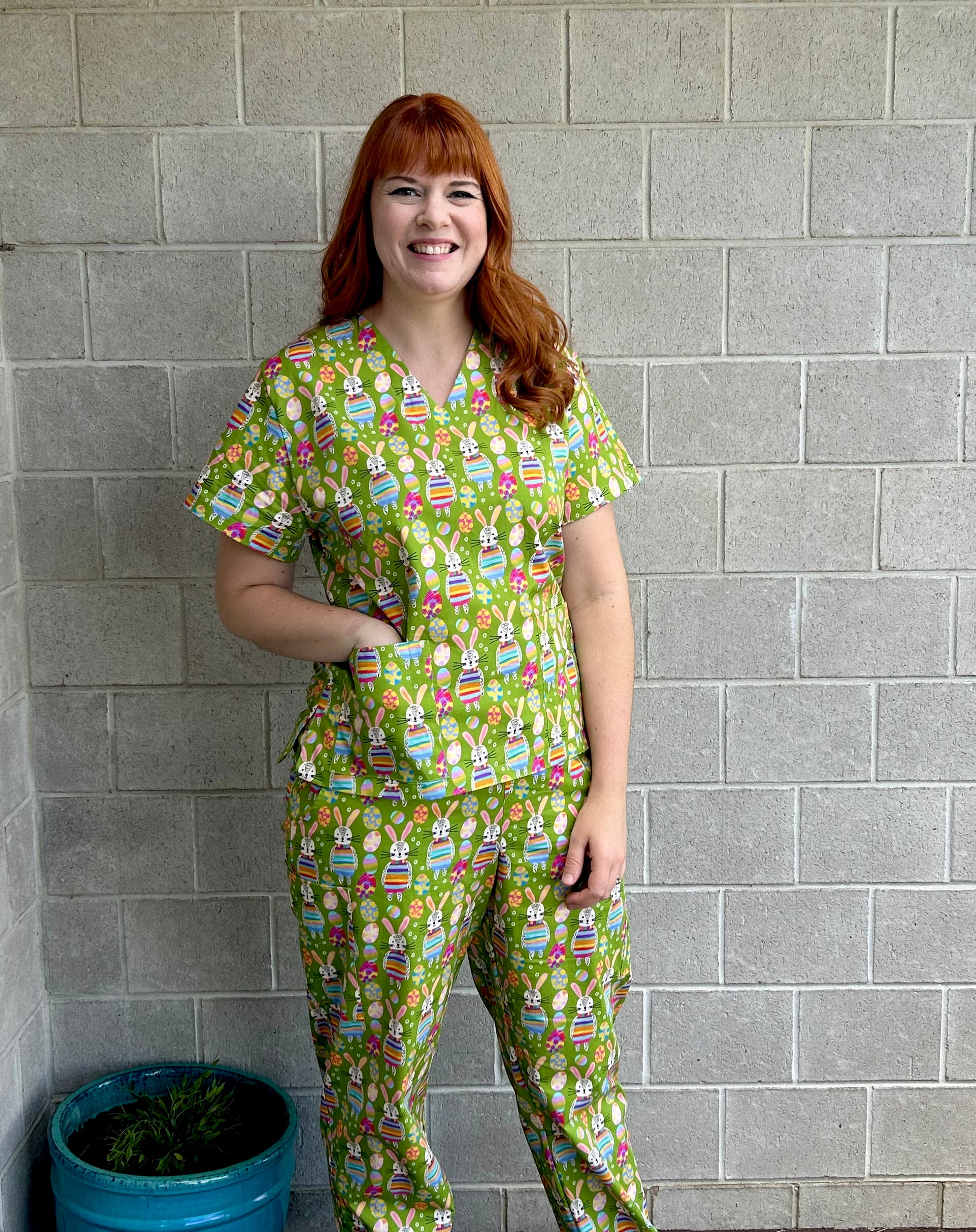 Jubilant Bunnies Egg hunt Scrub top