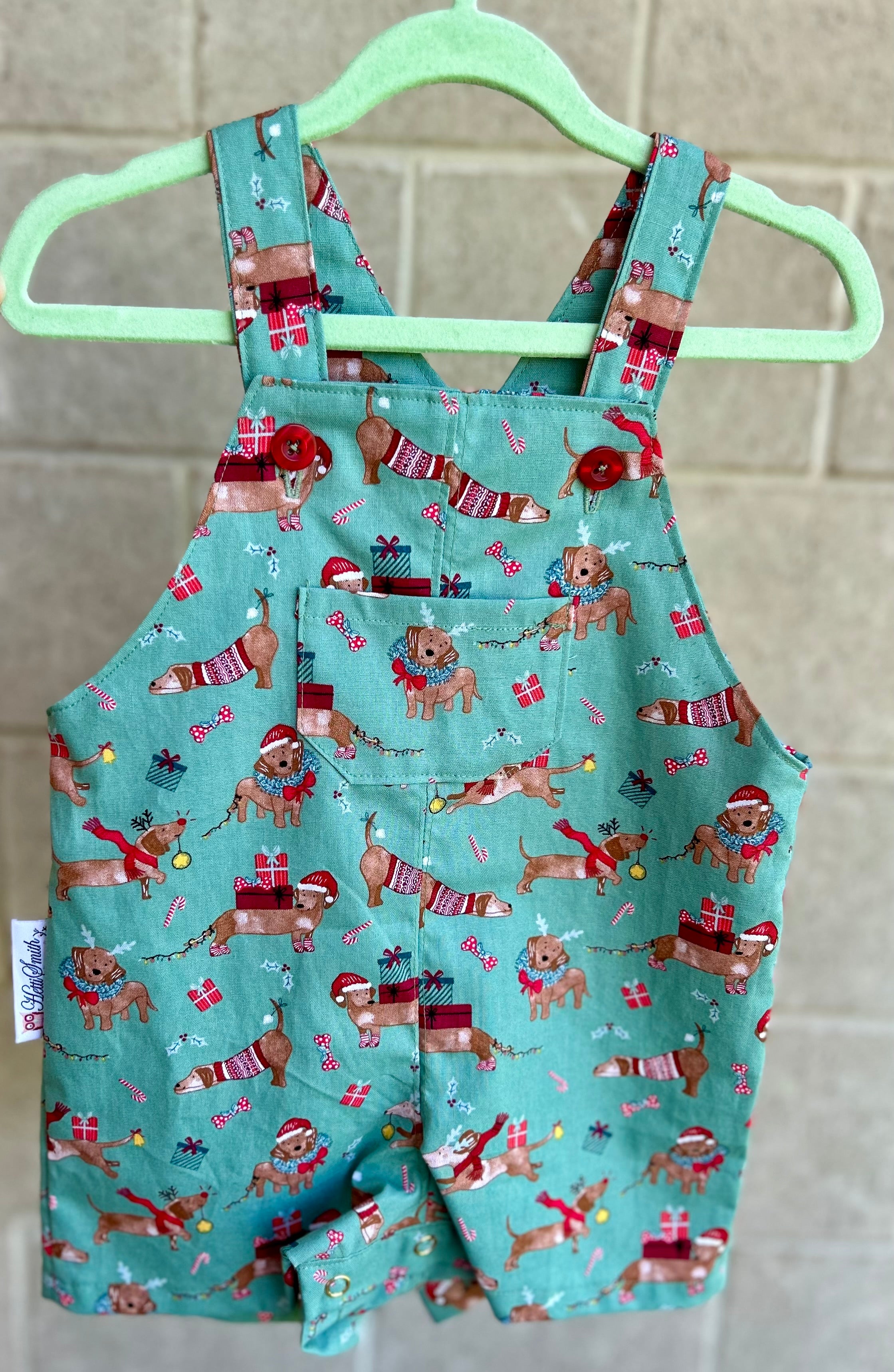 Christmas sausage dog overalls