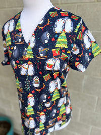 Christmas Penguins scrub top (one left: XS, S, M, L or XL only)