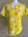 Bunnies and Chickens scrub top ( one left: XS-XXL only)