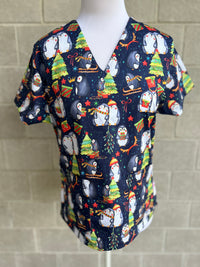 Christmas Penguins scrub top (one left: XS, S, M, L or XL only)