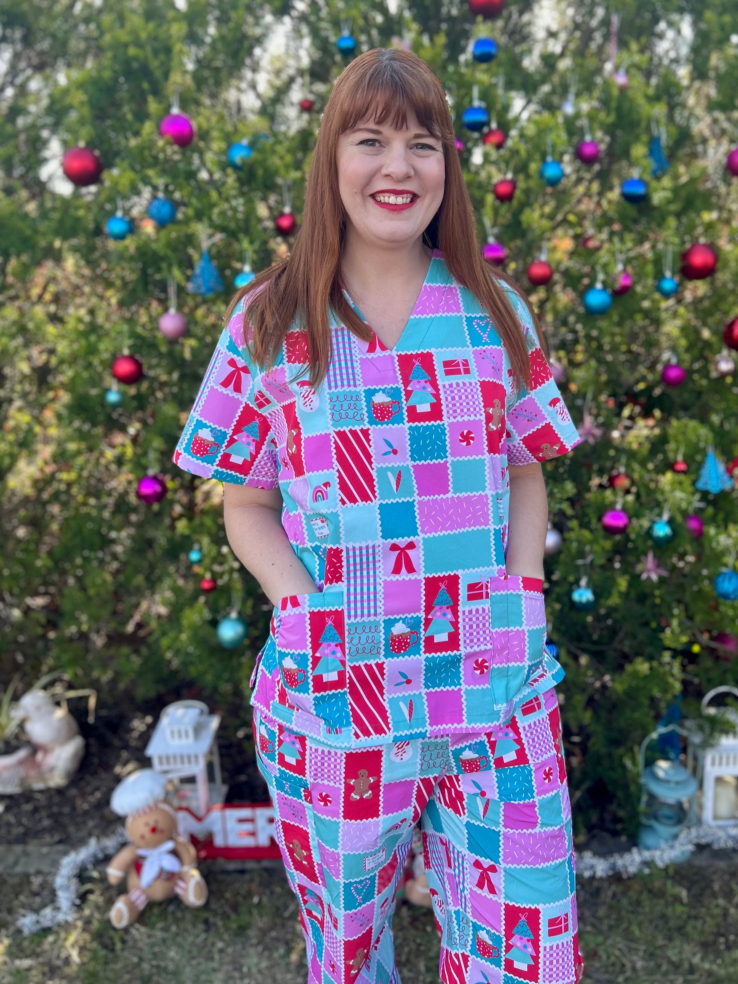 Christmas Quilt scrub top