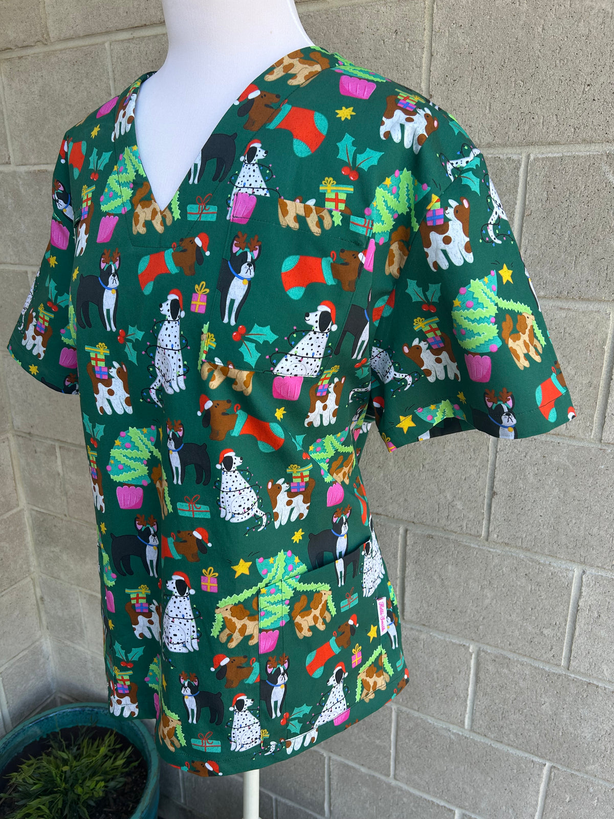 Christmas Dogs Scrub Top