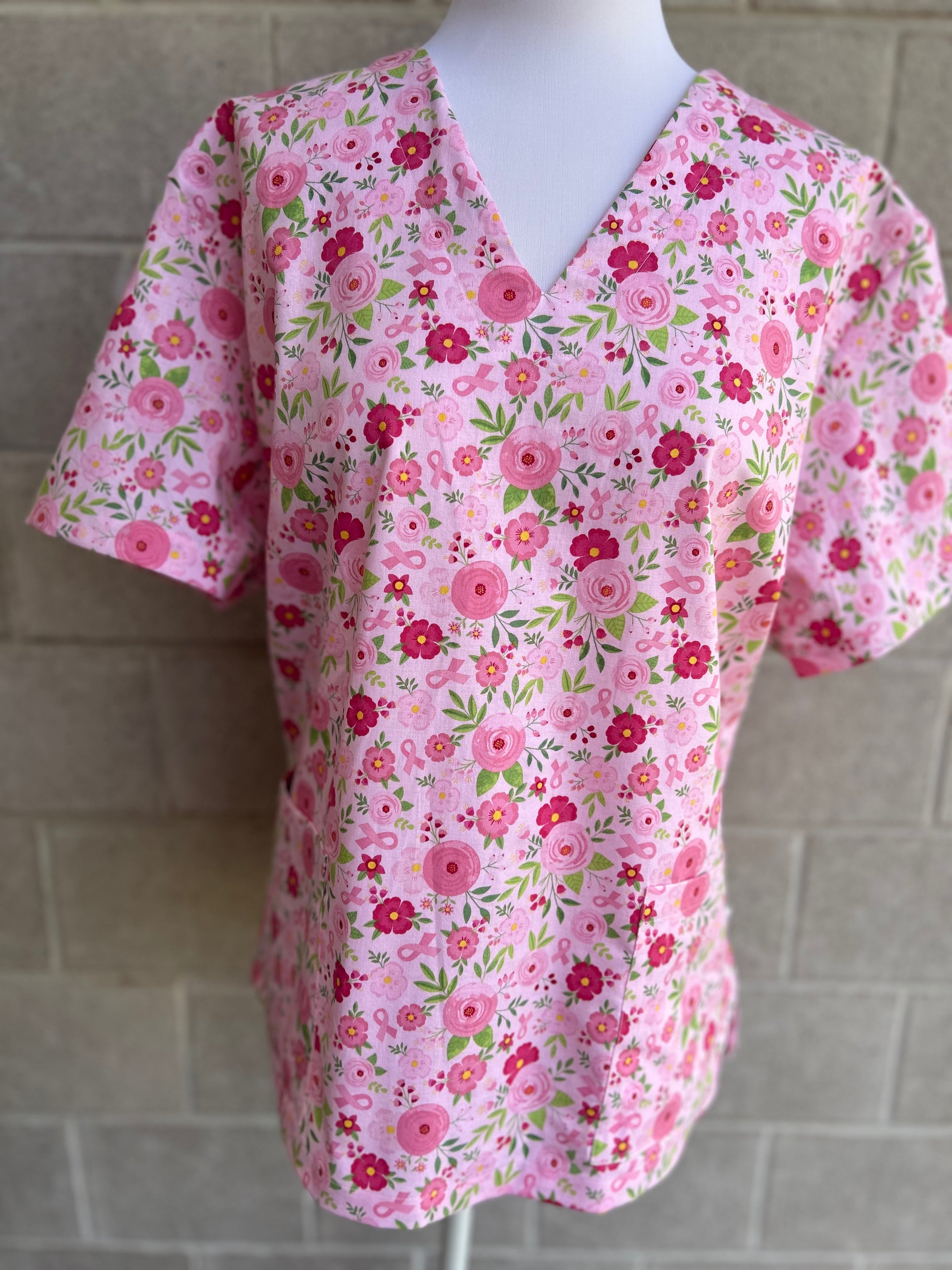 Strength in pink floral scrub top (2 colour options)