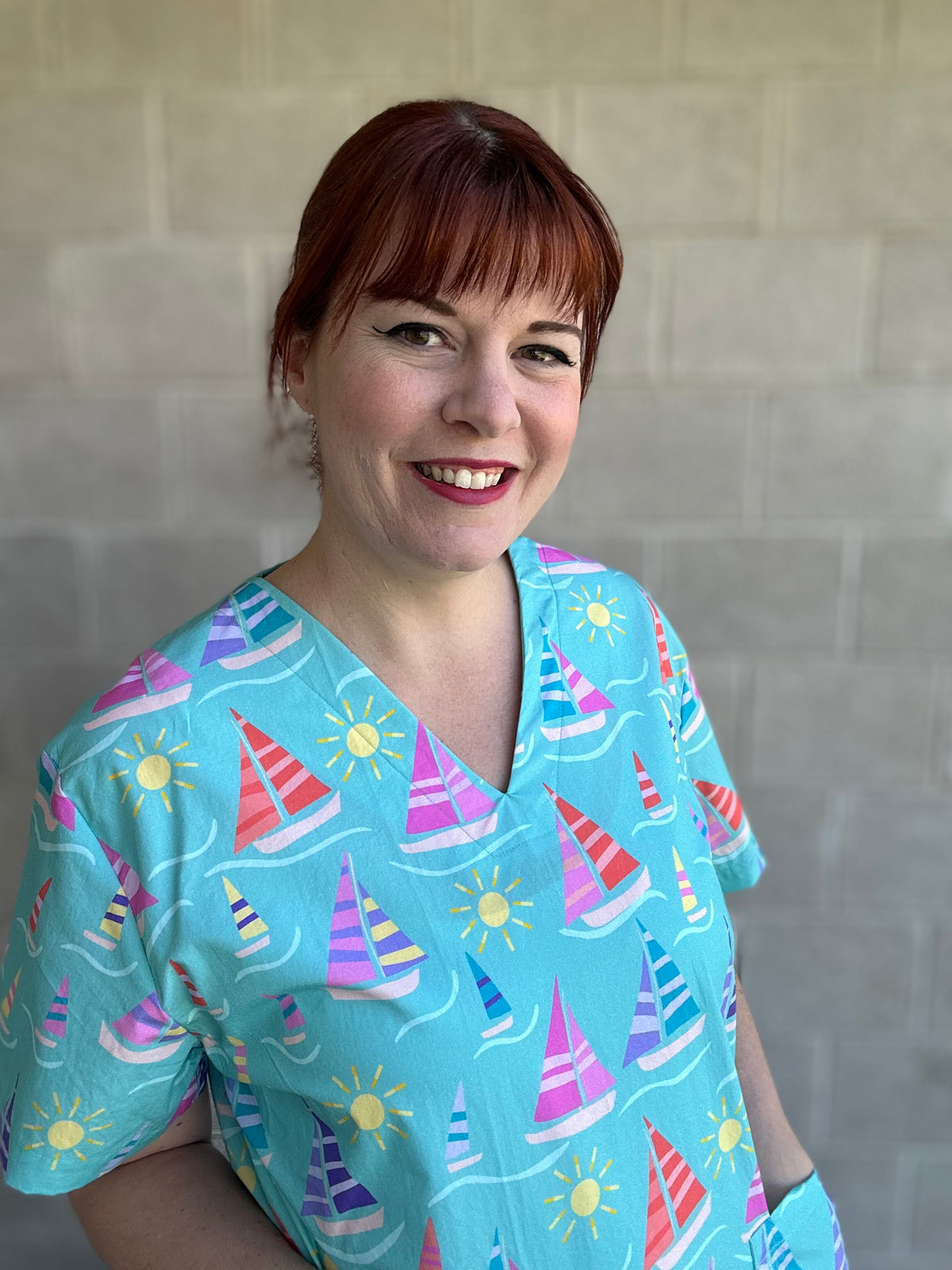 Sail Away scrub top (Ready made) Size Medium