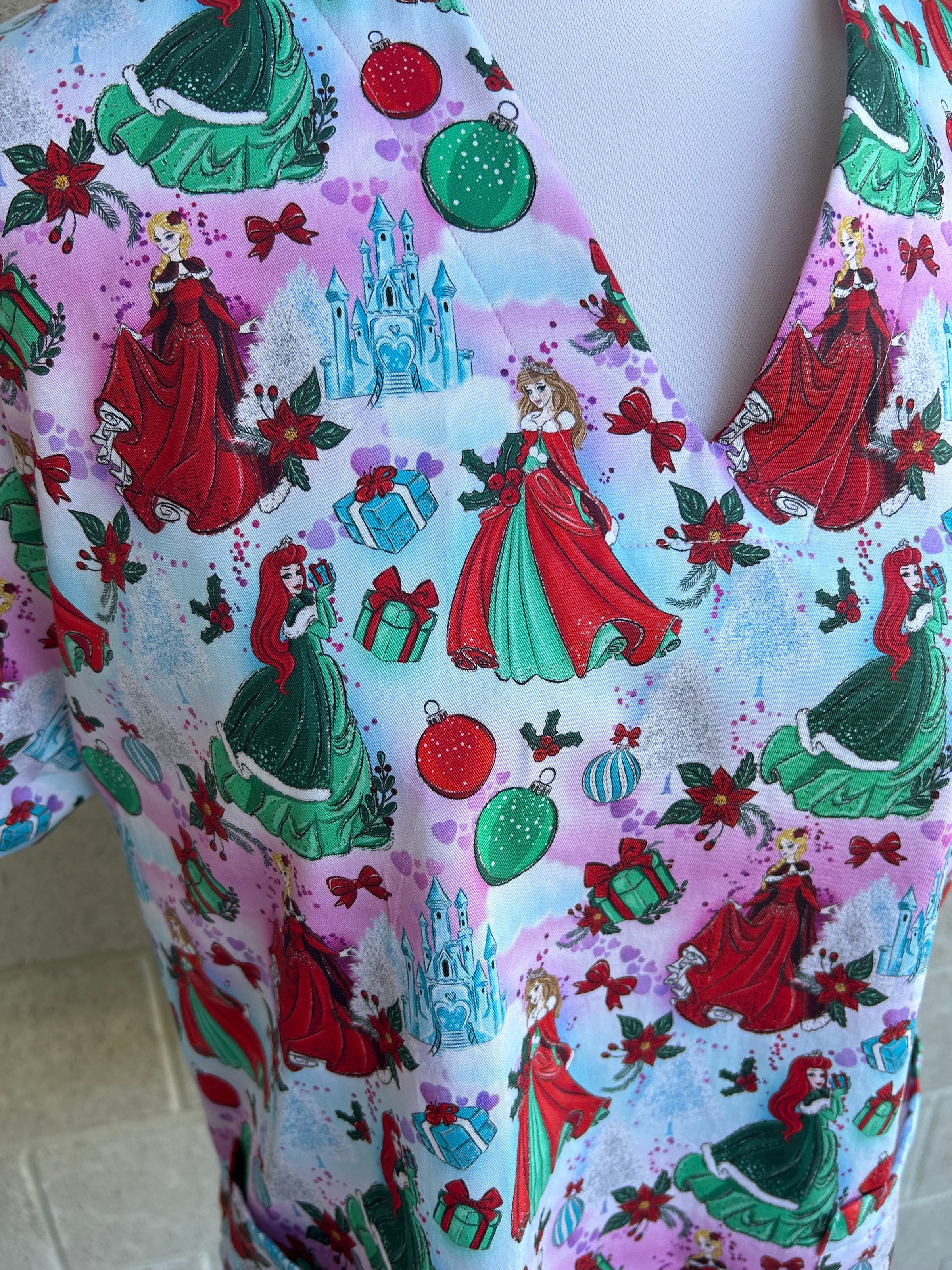 Christmas Princesses scrub top (one left XS, S, M, L, XL only)