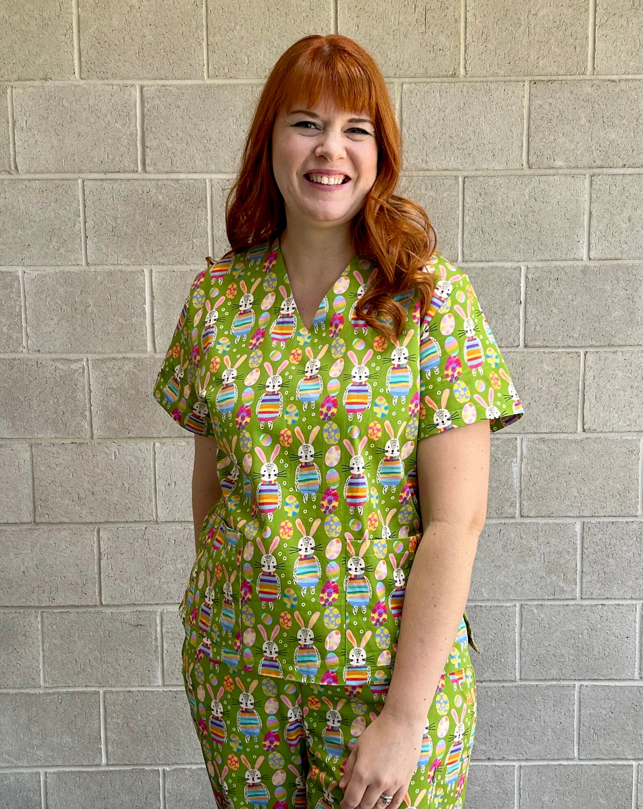 Jubilant Bunnies Egg hunt Scrub top