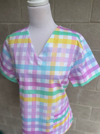 Sweet Teatime gingham Scrub top (one left: size XS-L only)