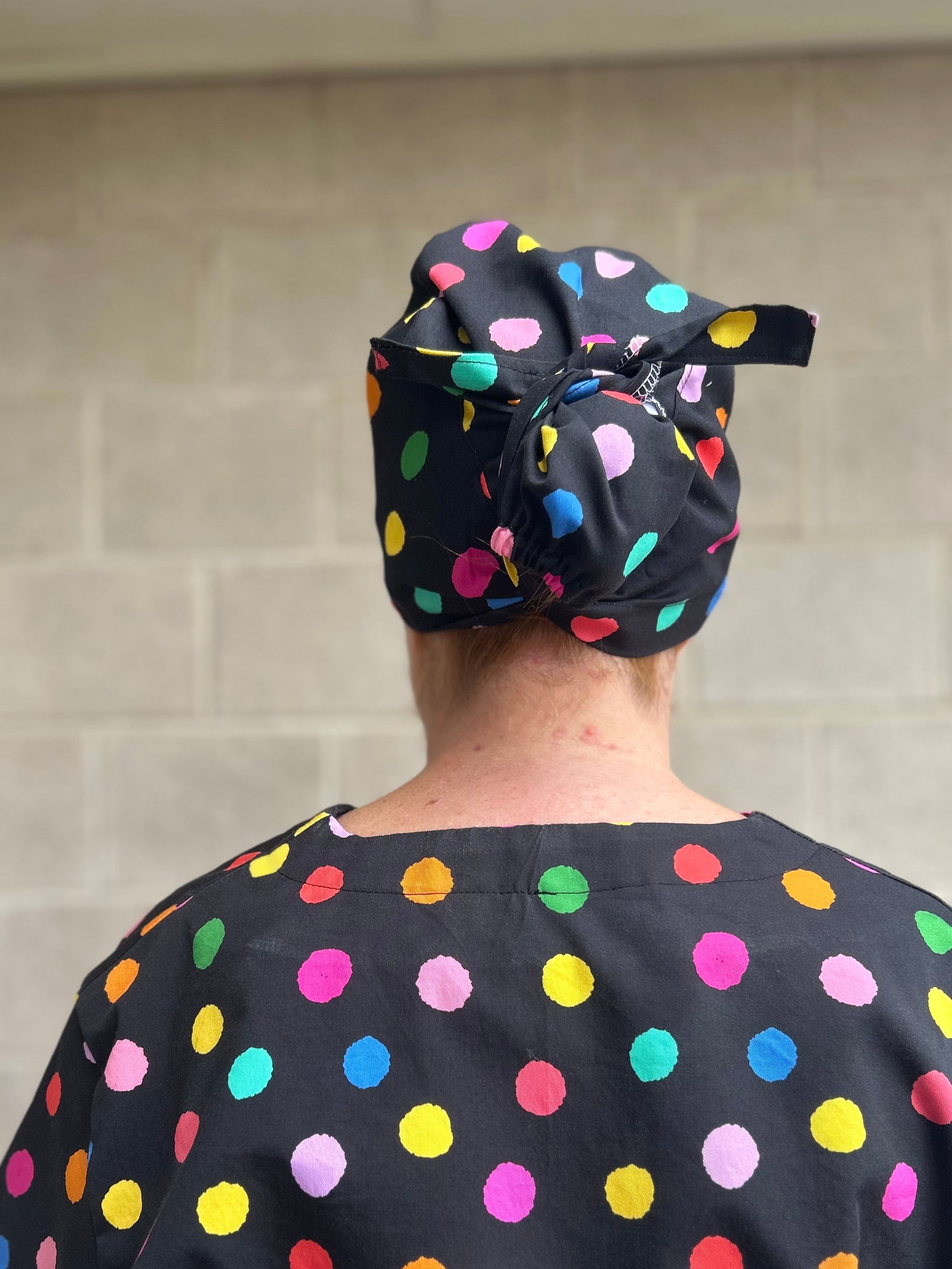 Polka pretty Scrub Cap (for long hair)