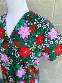 Christmas florals scrub top (Ready made)