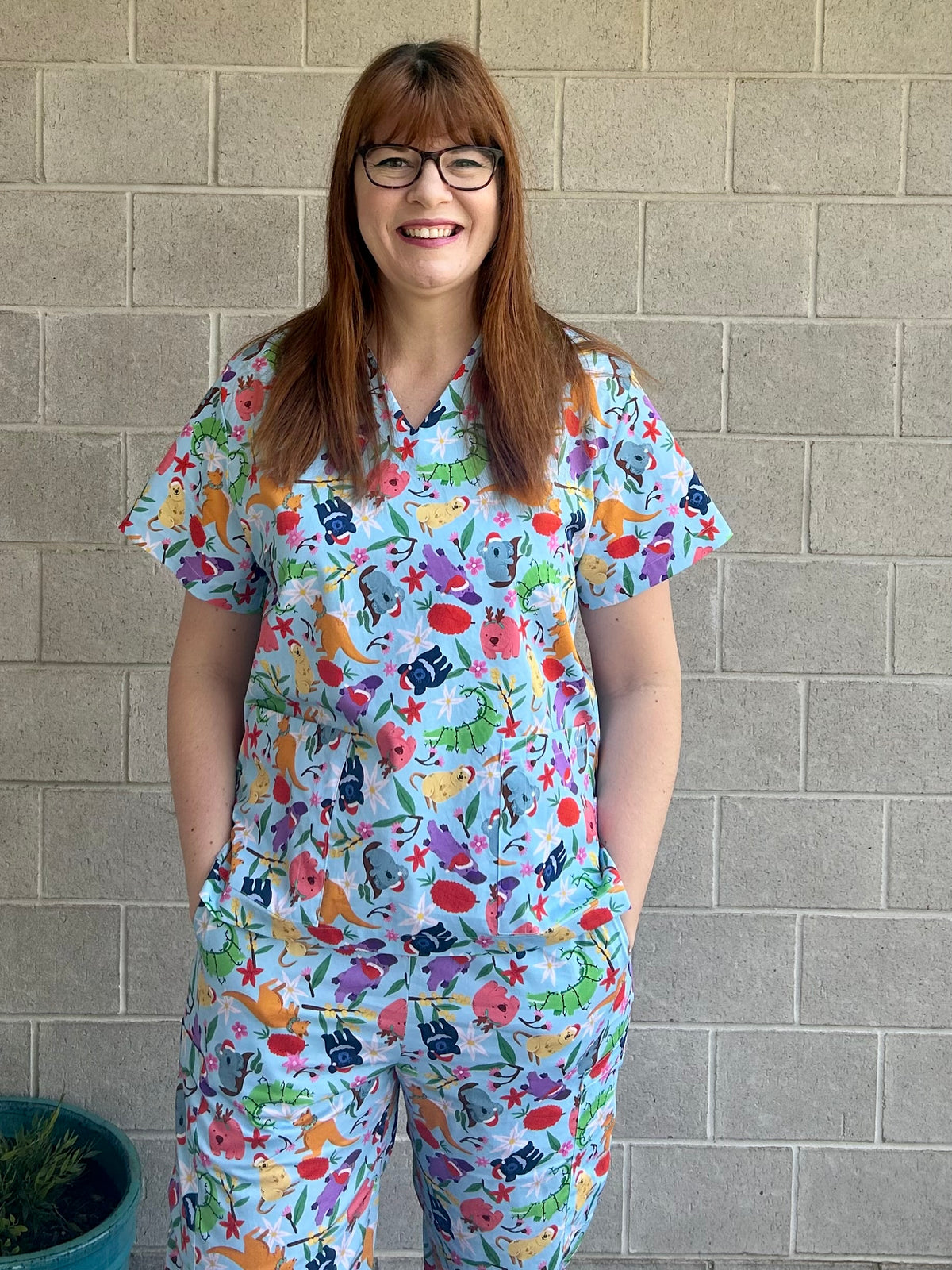 Aussie Christmas Animals Scrub Top