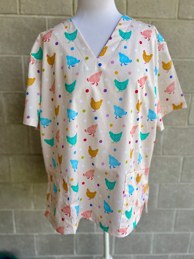 Hen Frolic Scrub top (one left: size XS-XL Only)