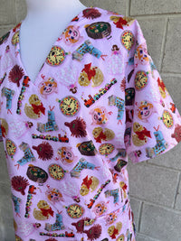 Woman’s Weekly Birthday Cakes scrub top (In stock, made to order)