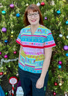 Rainbow Fair Isle scrub top (ready made)