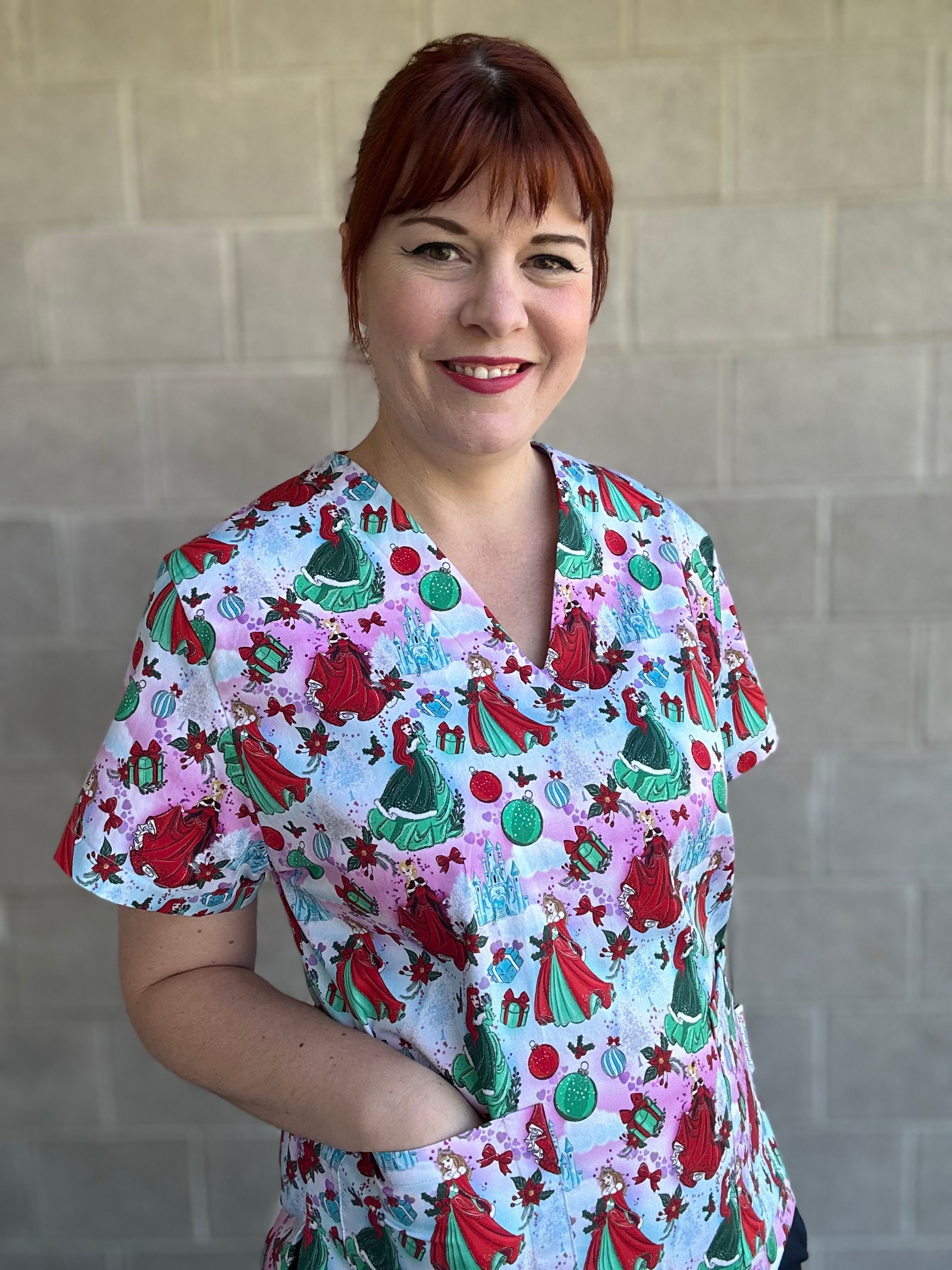 Christmas Princesses scrub top (one left XS, S, M, L, XL only)