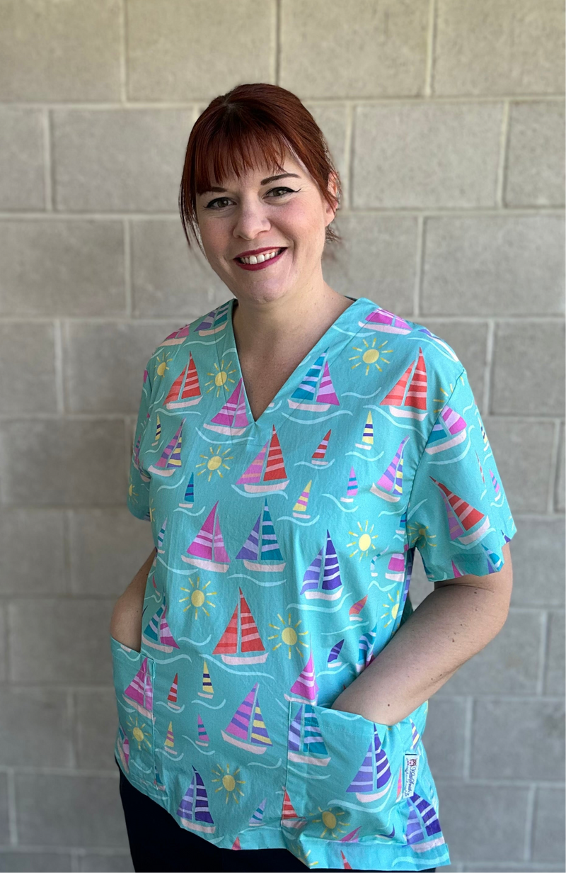 Sail Away scrub top (Ready made) Size Medium