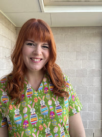 Jubilant Bunnies Egg hunt Scrub top