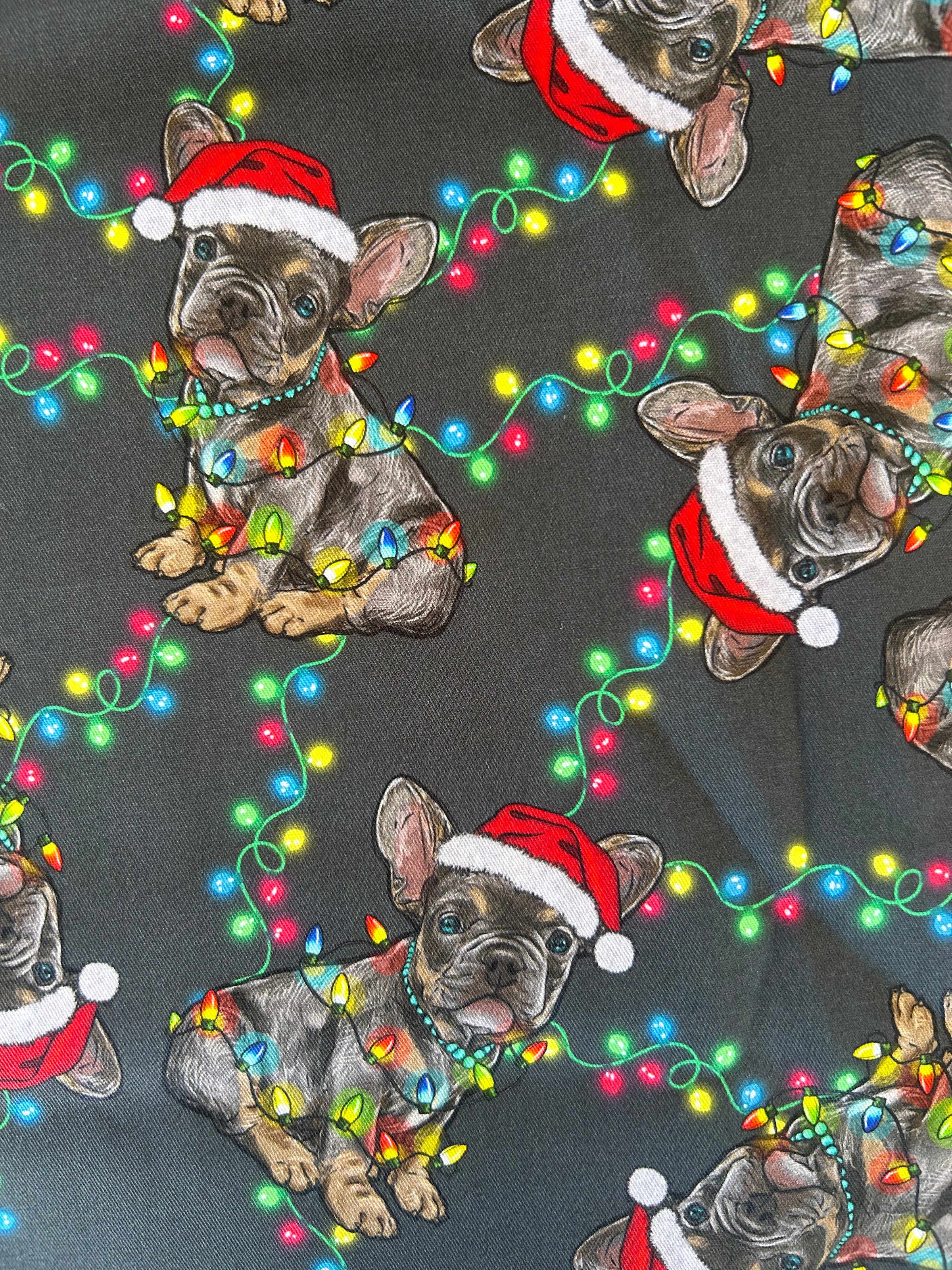 Festive frenchie friends scrub top