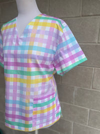 Sweet Teatime gingham Scrub top (one left: size XS-L only)