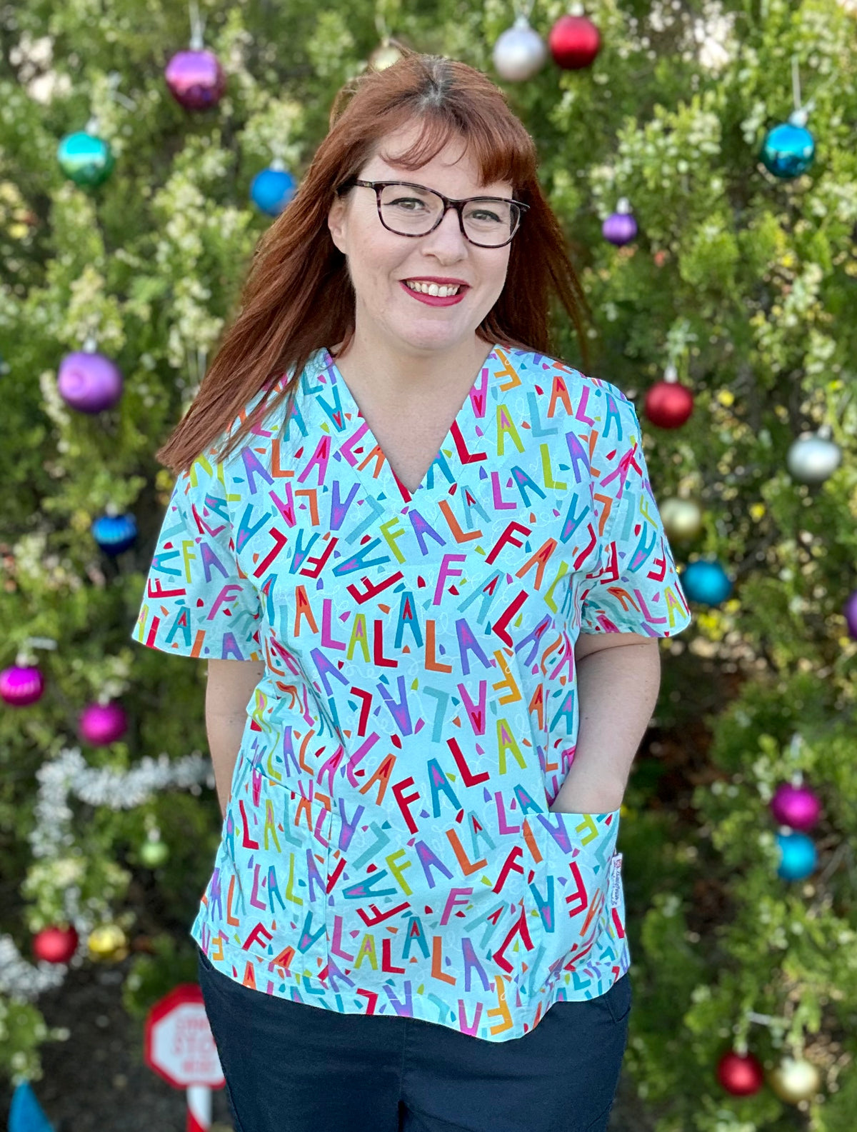 Falalalala scrub top